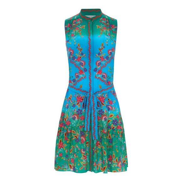 Saloni Tilly Sleeveless Silk Tie Front Mini Dress Summer Wreath SS24-1019 US 4 - Picture 7 of 8